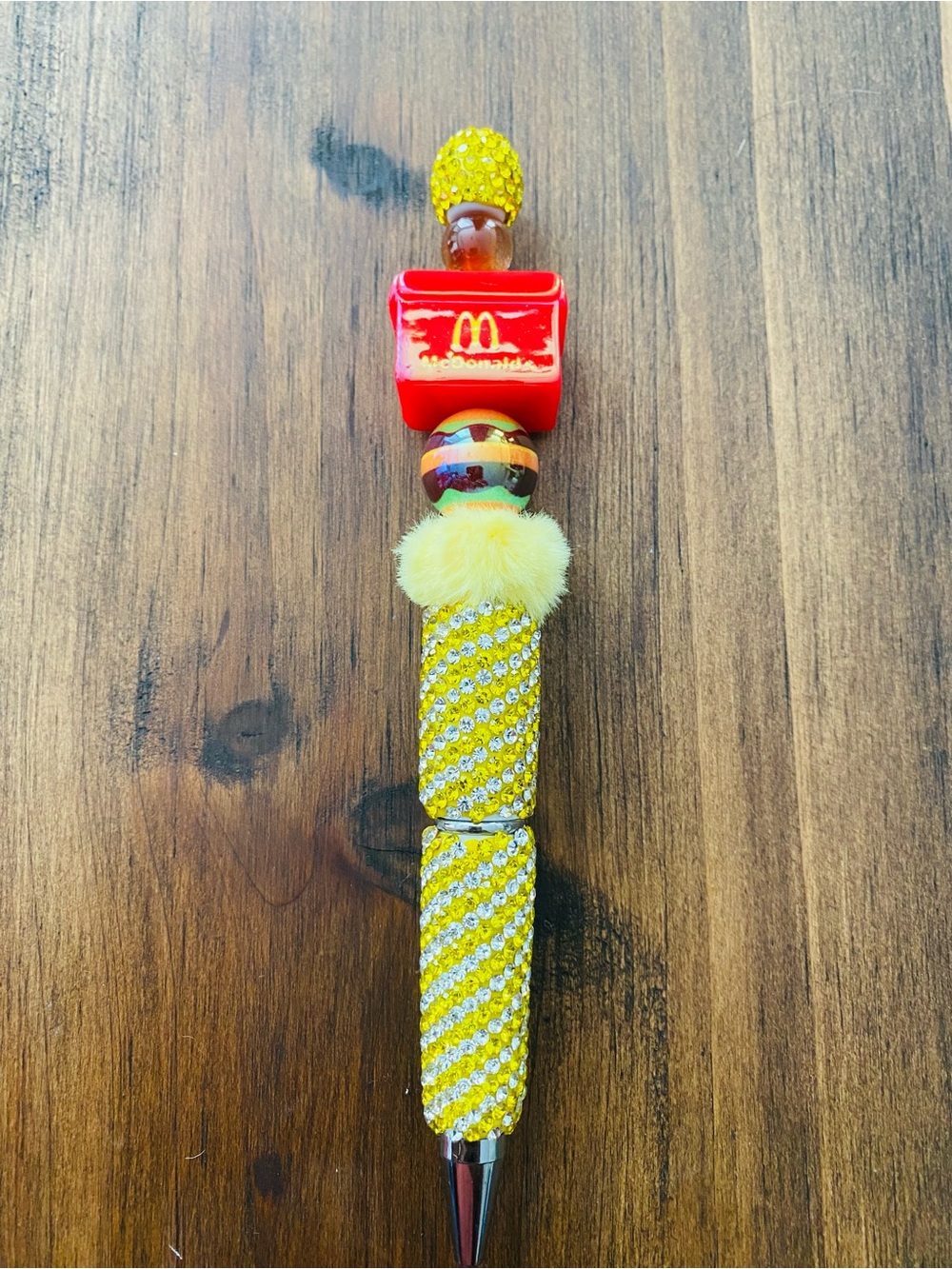 McDonald's Yellow and Red Beaded Bling Pen with Pom Pom